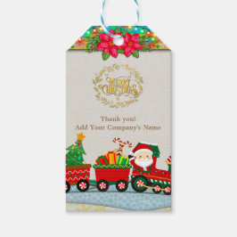 Etiquetas Para Regalos Santa Claus en tren con regalos y árbol de Navidad