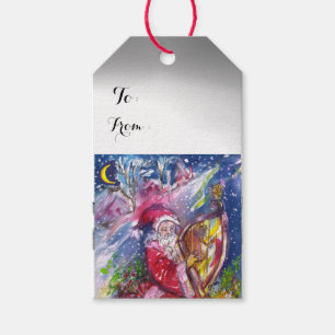 Etiquetas Para Regalos SANTA CLAUS TOCANDO EL ARPA Rojo Blanco Navidad