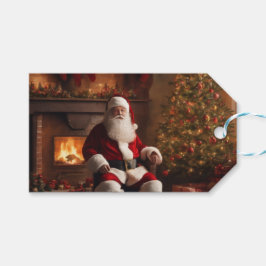 Etiquetas Para Regalos Santa Cláusula con árbol de Navidad y chimenea