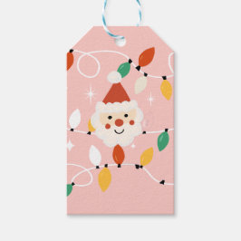 Etiquetas Para Regalos Santa Cuta Retro con luces de hadas rosadas