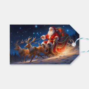 Etiquetas Para Regalos Santa entregando juguetes en una pendiente con ren
