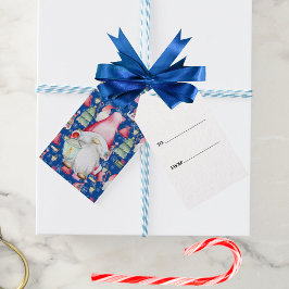 Etiquetas Para Regalos Santa Gnome para Navidades Blue del patrón de vaca