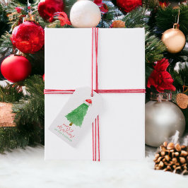 Etiquetas Para Regalos Santa Hat Árbol de navidad de color de agua person