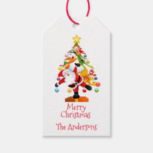 Etiquetas Para Regalos Santa, Rudolph, muñeco de nieve y duende