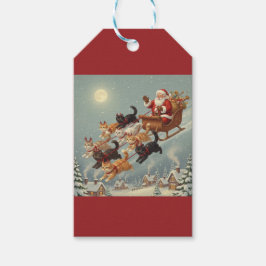 Etiquetas Para Regalos Santa Sleigh with Flying Cats Gift Tag
