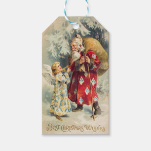 Etiquetas Para Regalos Santa Victoriana con Angel Entregando Juguetes