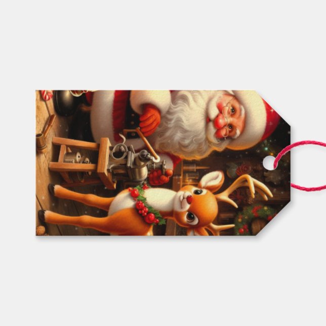 Etiquetas Para Regalos Santa y reno (Frente (Horizontal))