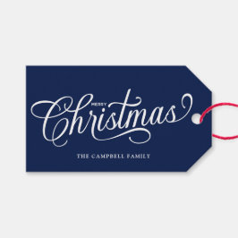 Etiquetas Para Regalos Script de Feliz Navidad Azul Marino