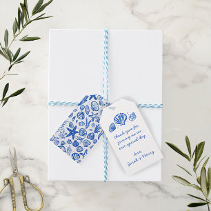 Etiquetas Para Regalos Seashells Beach Wedding Blue White Cute Seaside