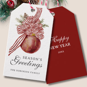 Etiquetas Para Regalos Seasons Greetings Navidades Red Striped Ornament