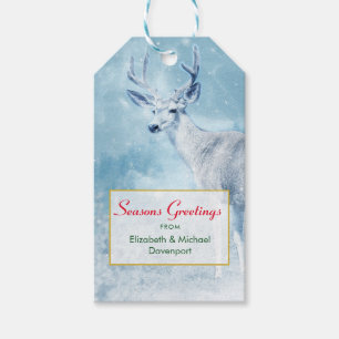 Etiquetas Para Regalos Seasons Greetings Winter Deer and Pine Trees