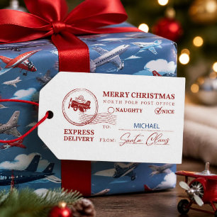 Etiquetas Para Regalos Sello de correo aéreo de Santa personalizado de Na