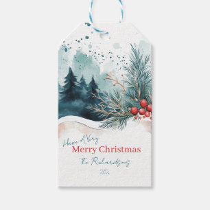 Etiquetas Para Regalos Selva de Navidades de acuarela elegante