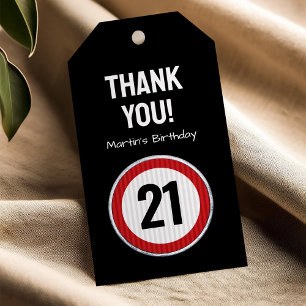 Etiquetas Para Regalos Señal de límite de velocidad de cumpleaños 21 Grac