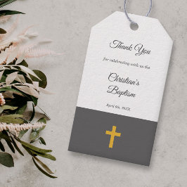 Etiquetas Para Regalos Sencillo, negro con un bautismo de cruz de oro Gra