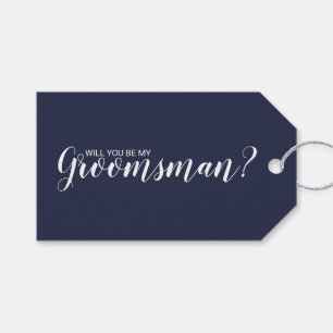 Etiquetas Para Regalos ¿Serás Mi Groomsman? Azul de la Marina de Script M
