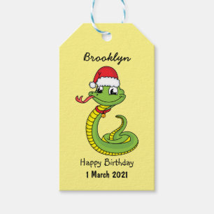 Etiquetas Para Regalos Serpiente verde suave con personalizado de sombrer