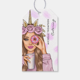 Etiquetas Para Regalos Servicio de Comida Fantasía Señora Unicornio Rosa