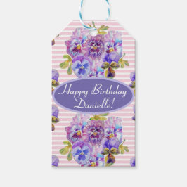 Etiquetas Para Regalos Shabby Pink Pansy Floral Fiesta Purple Stripe