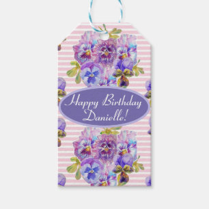 Etiquetas Para Regalos Shabby Pink Pansy Floral Fiesta Purple Stripe
