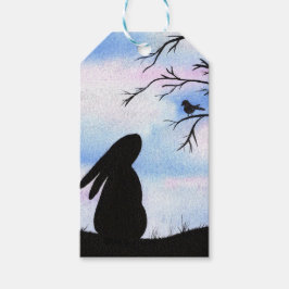 Etiquetas Para Regalos Silueta de color de agua de bonito Bunny & Bird