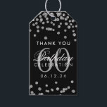 Etiquetas Para Regalos Silver Black 60th Birthday Gracias Confetti<br><div class="desc">"Gracias" etiqueta de regalo / favoritismo - Elegante plantilla de Confetti Black,  Purpurina de Faux Plata de cumpleaños número 60.</div>