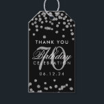 Etiquetas Para Regalos Silver Black 70th Birthday Gracias Confetti<br><div class="desc">"Gracias" etiqueta de regalo / favoritismo - Elegante plantilla de Purpurina de Faux de cumpleaños 70 Confetti Black.</div>