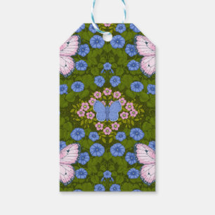 Etiquetas Para Regalos Simetría de mariposas y flores, azul y rosa
