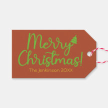 Simple Merry Christmas Reddish-Brown Gift Tag