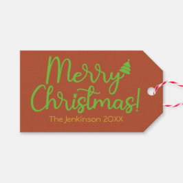 Etiquetas Para Regalos Simple Merry Christmas Reddish-Brown Gift Tag