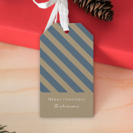 Etiquetas Para Regalos Simple Minimalista azul y beige Feliz Navidad