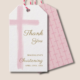 Etiquetas Para Regalos Simple Pink Cross Thank You Christening Baptism