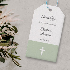 Etiquetas Para Regalos Simple, verde con un bautismo cruzado Gracias
