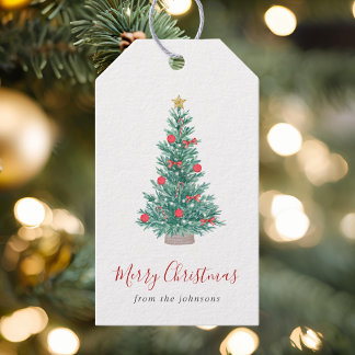 Etiquetas Para Regalos Simple Watercolor Christmas Tree Festive