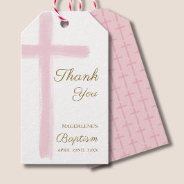 Etiquetas Para Regalos Simple Watercolor Pink Cross Thank You Baptism