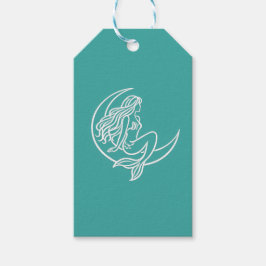 Etiquetas Para Regalos Sirena en Luna Creciente (Arte de Línea Blanca)