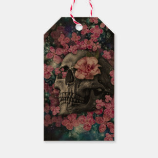 Etiquetas Para Regalos Skull Surrounded by Pink Flowers