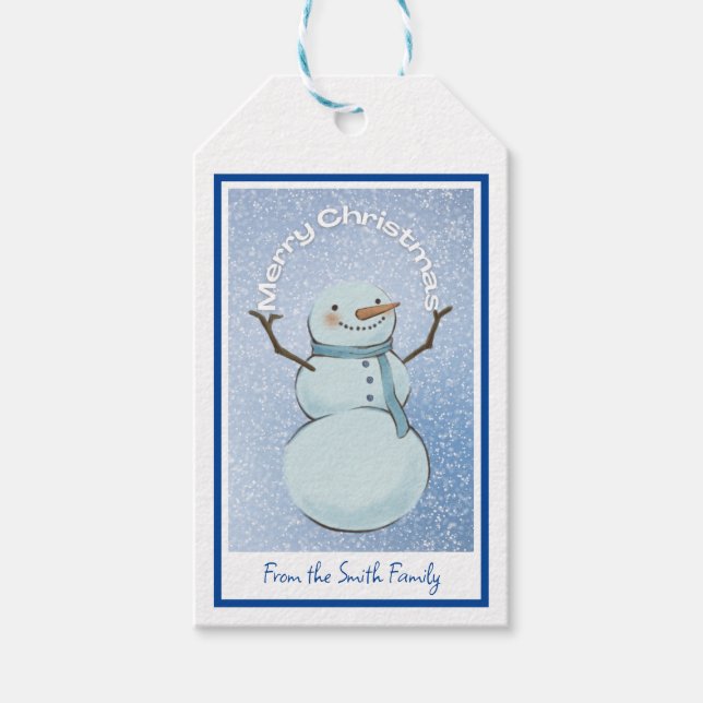 Etiquetas Para Regalos Snowman Merry Christmas (Anverso)