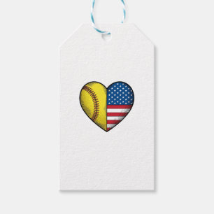 Etiquetas Para Regalos Softbol bandera de EE. UU. corazón diseño vectoria