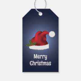 Etiquetas Para Regalos Sombrero Rojo De Santa Con Navidades Holly En Azul
