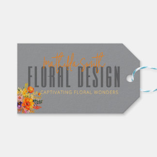 Etiquetas Para Regalos Sophisticated Floral Design Gray Orange Flowers 