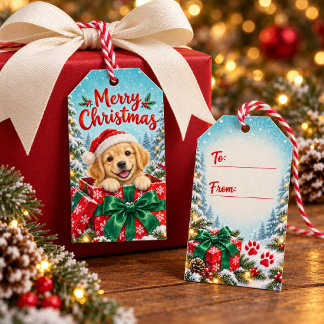 Etiquetas Para Regalos Sorpresa de cachorro de Navidad
