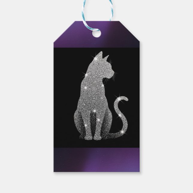 Etiquetas Para Regalos Sparkling Silver Cat (Anverso)
