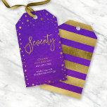 Etiquetas Para Regalos Starry Purple Watercolor 70th Birthday Party<br><div class="desc">Adorna tus regalos de favor con esta elegante etiqueta vertical de regalo de cumpleaños número 70 con un borde de estrellas y las palabras "Setenta" en oro falso contra un fondo de color morado. Consulte la invitación coincidente y otros elementos como pegatinas y sellos aquí https://www.zazzle.com/collections/elegant_starry_purple_watercolor_celebrations-119469232199993091?rf=238364477188679314 Personalícelo reemplazando el texto...</div>