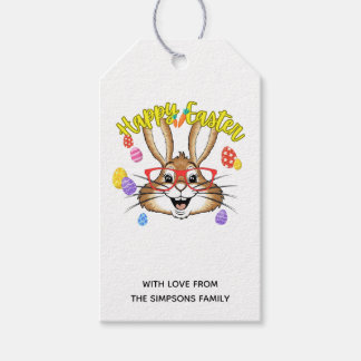 Etiquetas Para Regalos Stylish funny bunny colorful Floral Happy Easter