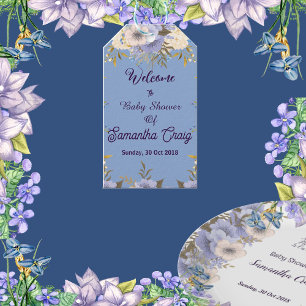 Etiquetas Para Regalos Suaves flores azules pastel Lila Floral Baby Showe