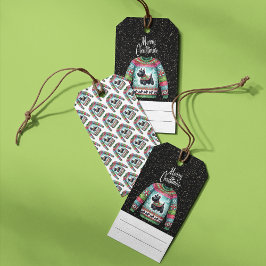 Etiquetas Para Regalos Suéter de Navidades feos de perro negro