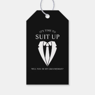 Etiquetas Para Regalos "SUIT UP" Propuesta de Black Suit y Tie Groomsman