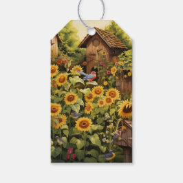 Etiquetas Para Regalos Sunflower Garden 12 Casas de Aves Azules