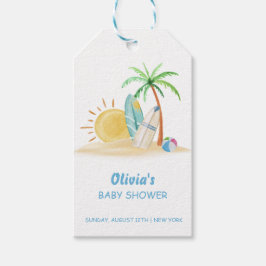 Etiquetas Para Regalos Surfboard Sunshine Beach Palm Tree Baby Shower